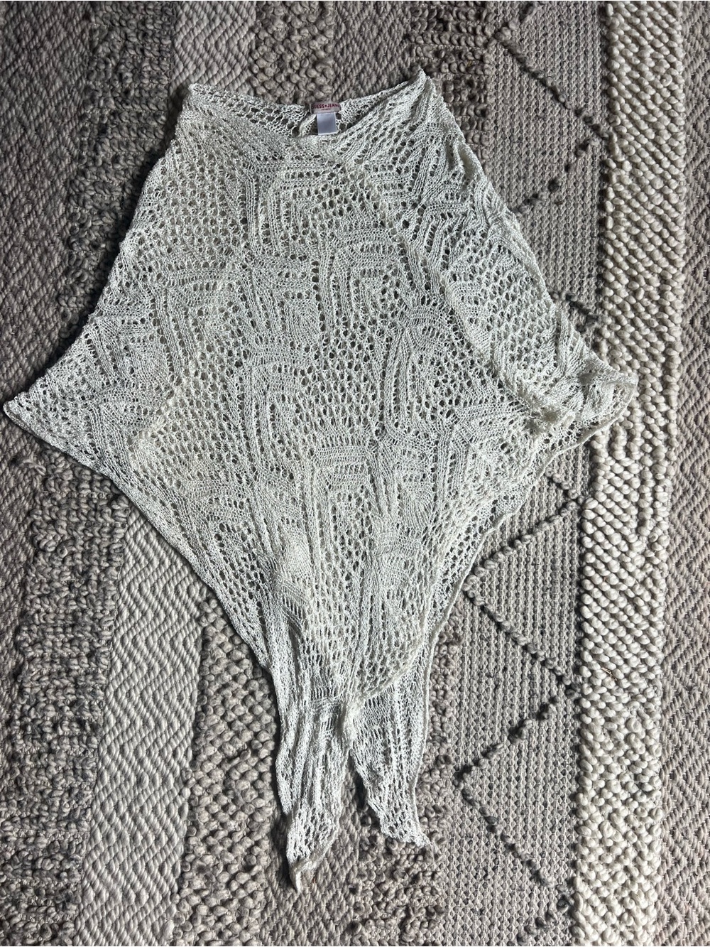 Guess Open-Knit Off-the-Shoulder Sweater in Light Cream